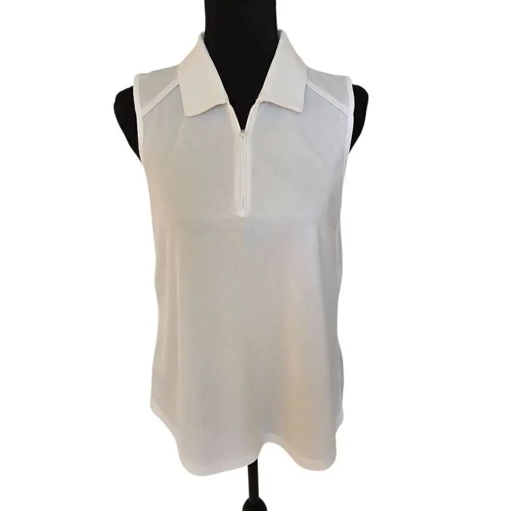 NWOT All In Motion Womens White Activewear Sleeveless Polo Top Large